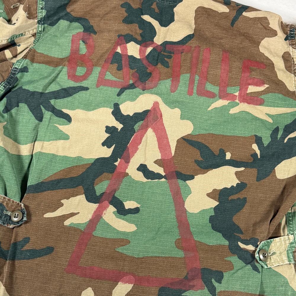 Vintage‎ Woodland Camo BDU Combat Jacket Bastille Hand Painted Small Regular